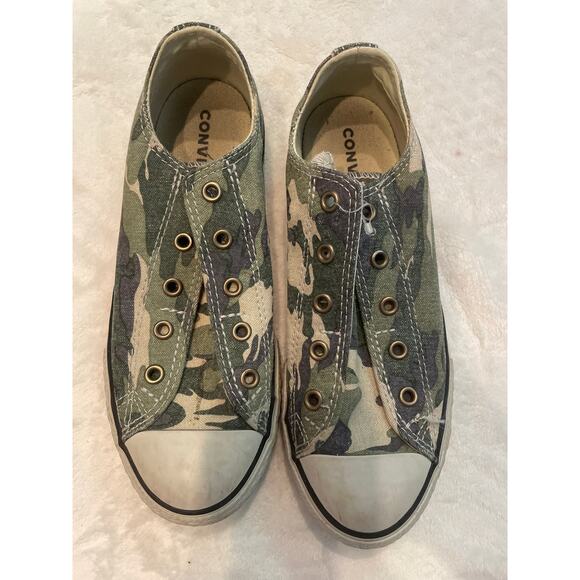 CONVERSE Chuck Taylor All Star Camo Slip On Sneaker Youth 3 Laceless Shoes Green - Picture 1 of 6